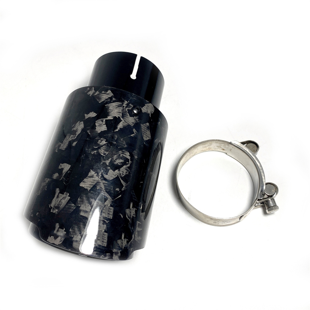 1 Piece Car Universal Muffler black stainless steel Glossy Forged Carbon Fiber Exhaust Tip End Pipe Tail Tip