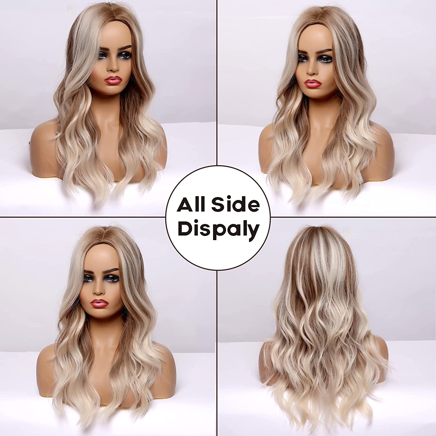 Fashion Long Wave Synthetic Wig with high lighted color Hair Wig for Women