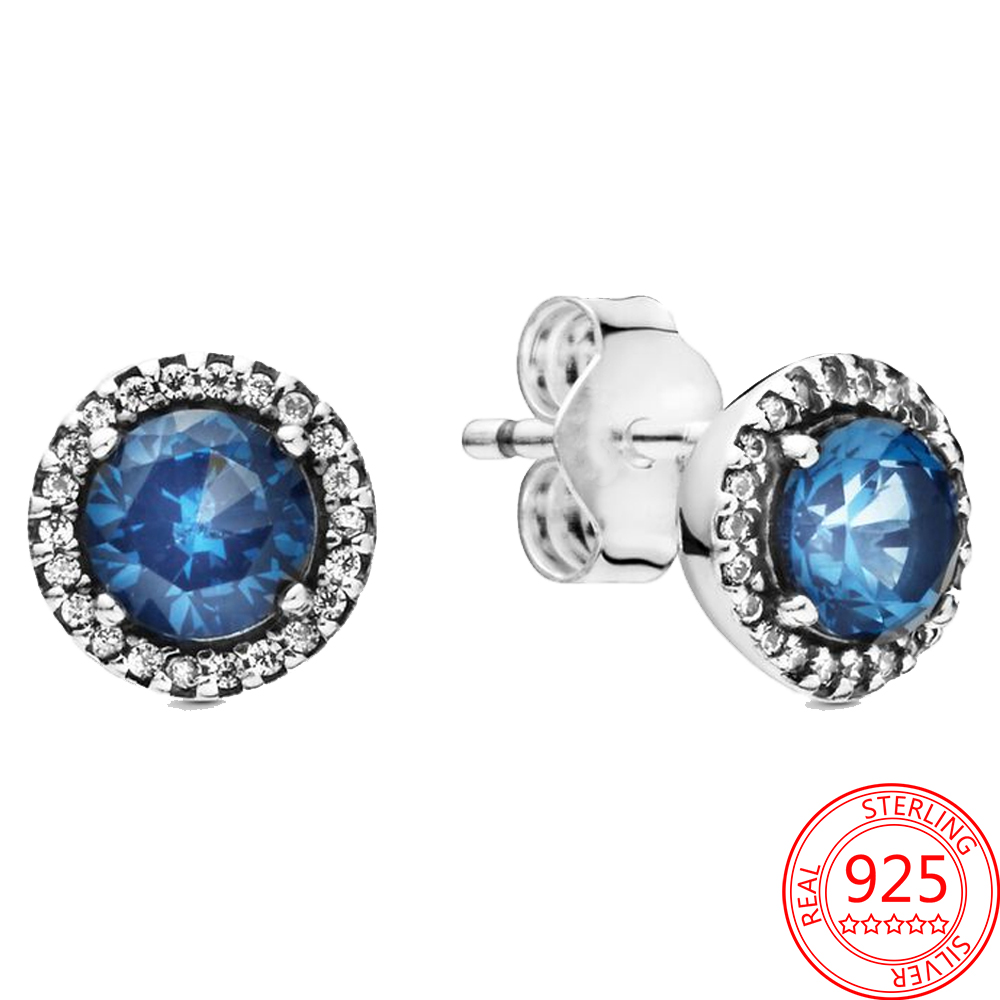 The New Fashion 925 Sterling Silver Blue Zircon Earrings Square Aura Classic Female Delicate Jewelry Accessories