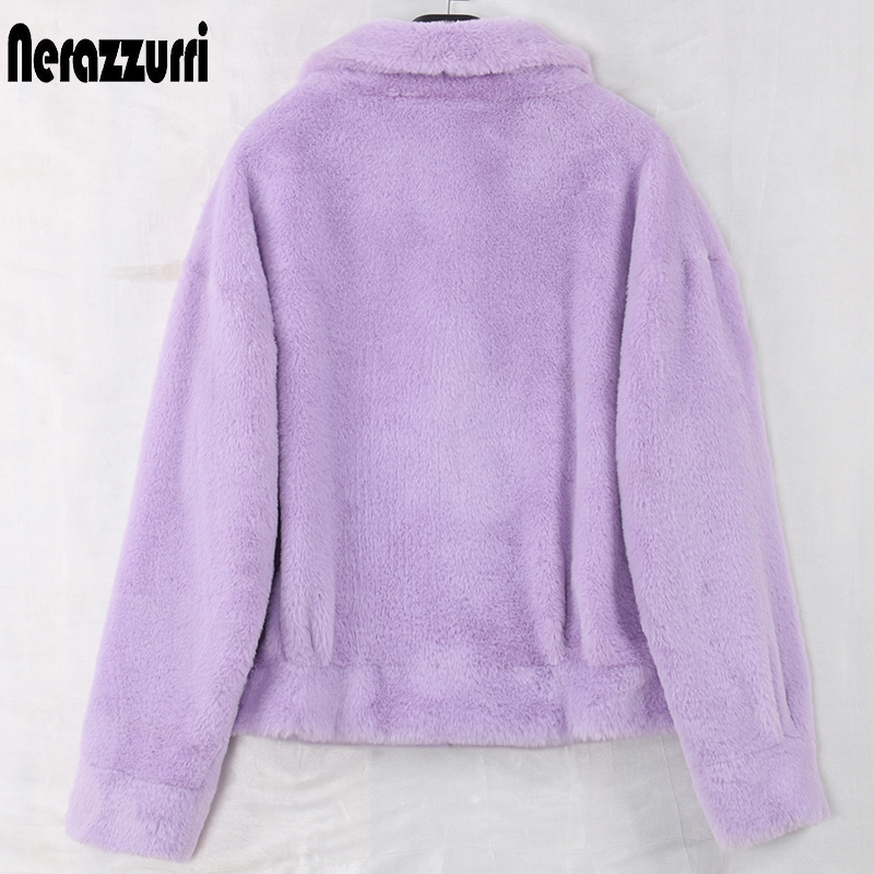 Womens Fur Faux Fur Nerazzurri Purple Blue Short Light Soft Faux Fur Coat Women Long Sleeve Pockets Womens Fall Fashion Plus Size Furry Jacket 220927