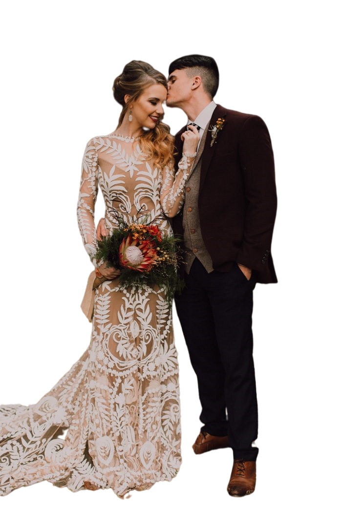 Champagne Bohemian Mermaid Wedding Dresses 2023 Rue de Seine Long Sleeve Lace Applique Backless Country Beach Bridal Gown