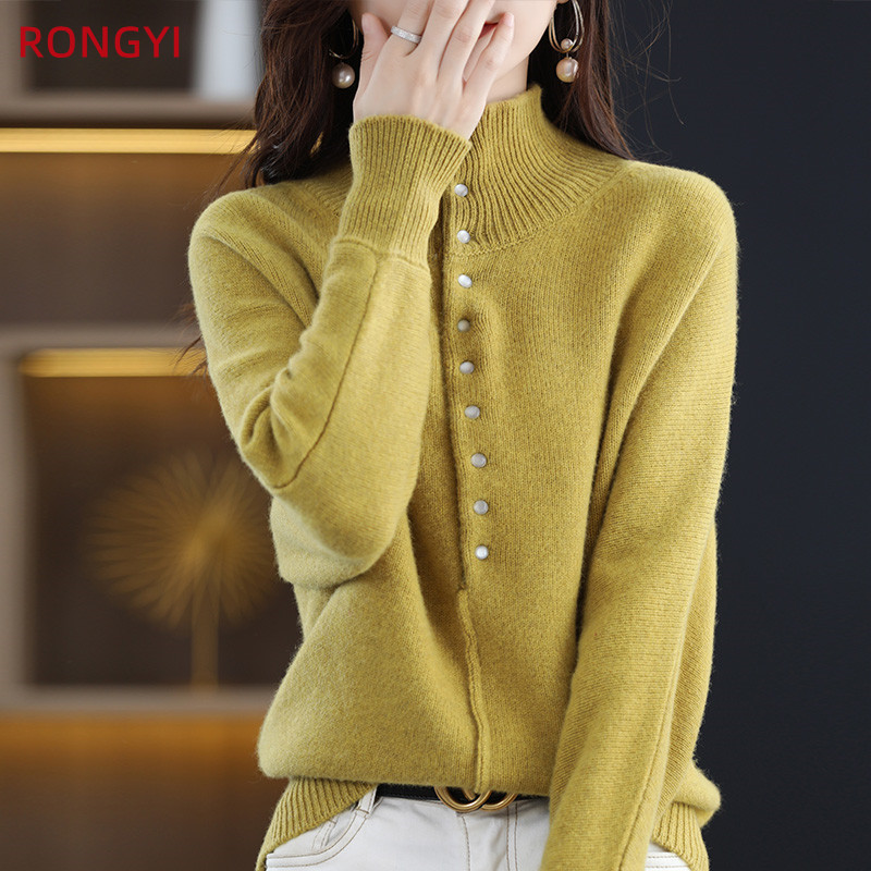 Womens Sweaters RONGYI 100% Pure Wool Womens Clothing Large Size Turtleneck Pullover Sweater Autumn Winter Casual Knit Tops Korean Style 220923