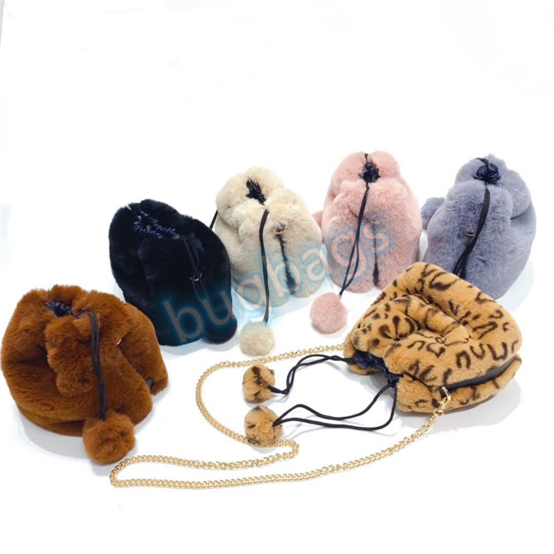 Plush Shoulder Bags Drawstring Vintage Leopard Bucket Bag Simple Crossbody Shopping Wallet Card Holder
