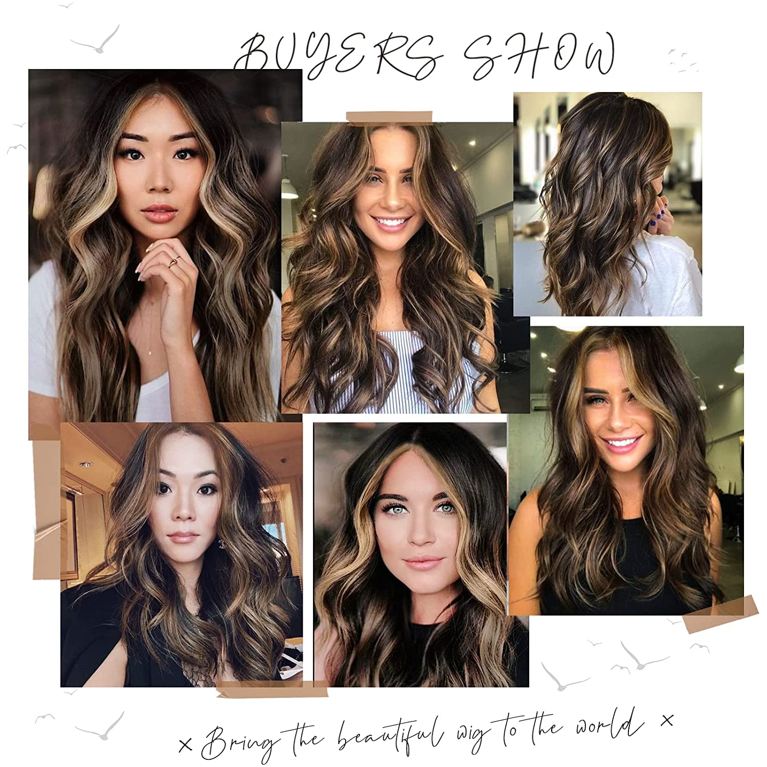 Fashion Long Wave Synthetic Wig with high lighted color Hair Wig for Women