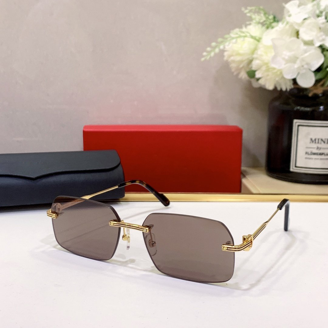 Vintage 58mm Sunglasses for Woman Premiere De Carti Mens Sun Glasses Gold Silver Metal Rimless Polarized UV Protection Retro Fashion Driving Eyeglasses Lunettes
