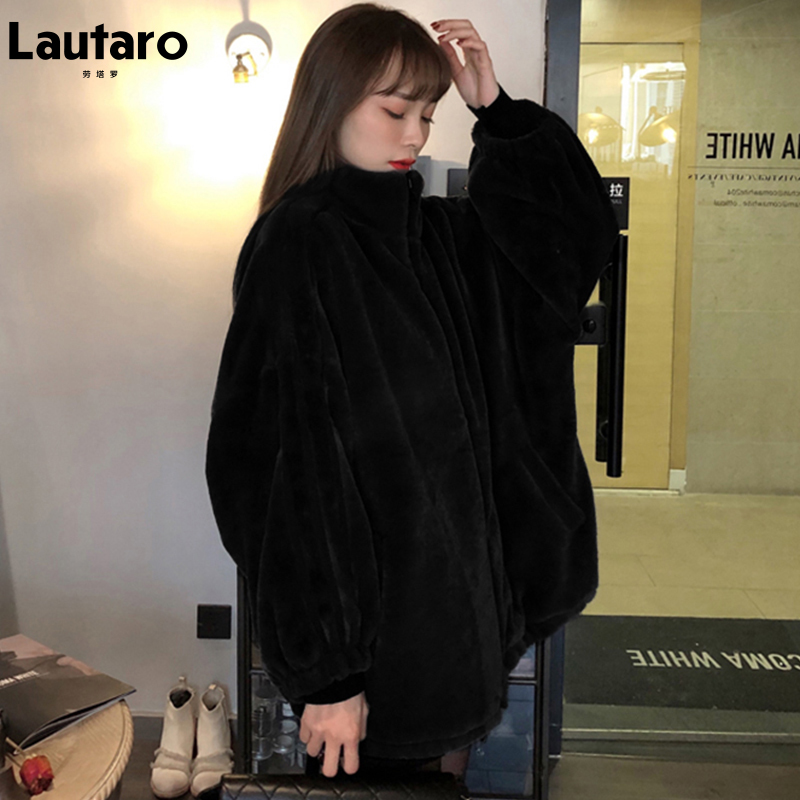 Black Oversized Faux Fur Jacket: Urious Winter Warmth B4