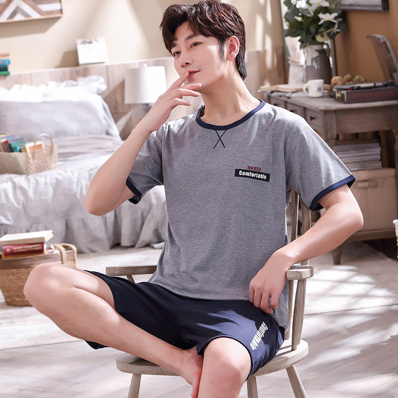 Men's Sleepwear Pullover Short Sleeve Pants Pajama 6535 Cotton Summer Boy Man Jammies ONeck Home Cozy Casual Sleepwear Nightwear Pyjamas HDE 2209