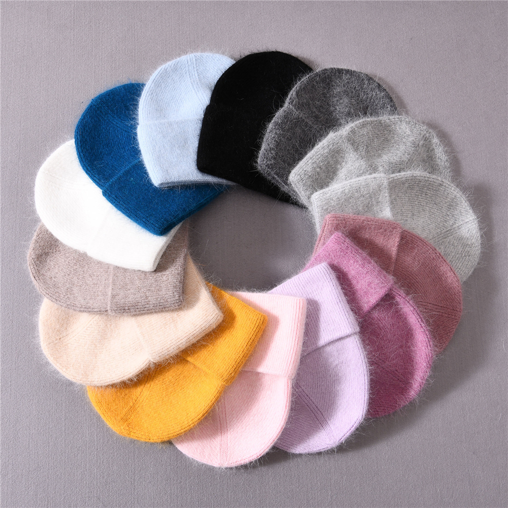 BeanieSkull Caps Wide Brim Hats Bucket Hats Solid Color Winter Hats Women Men Fluffy Long Hair Cashmere Knitted Beanies Warm Wool Autumn Female Beanie
