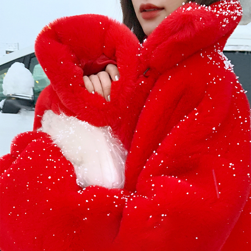 Women's Fur Faux Nerazzurri Oversized Red Thick Warm Soft Fluffy Coat Women Raglan Seeve Stylish Long Coats for Winter 220927