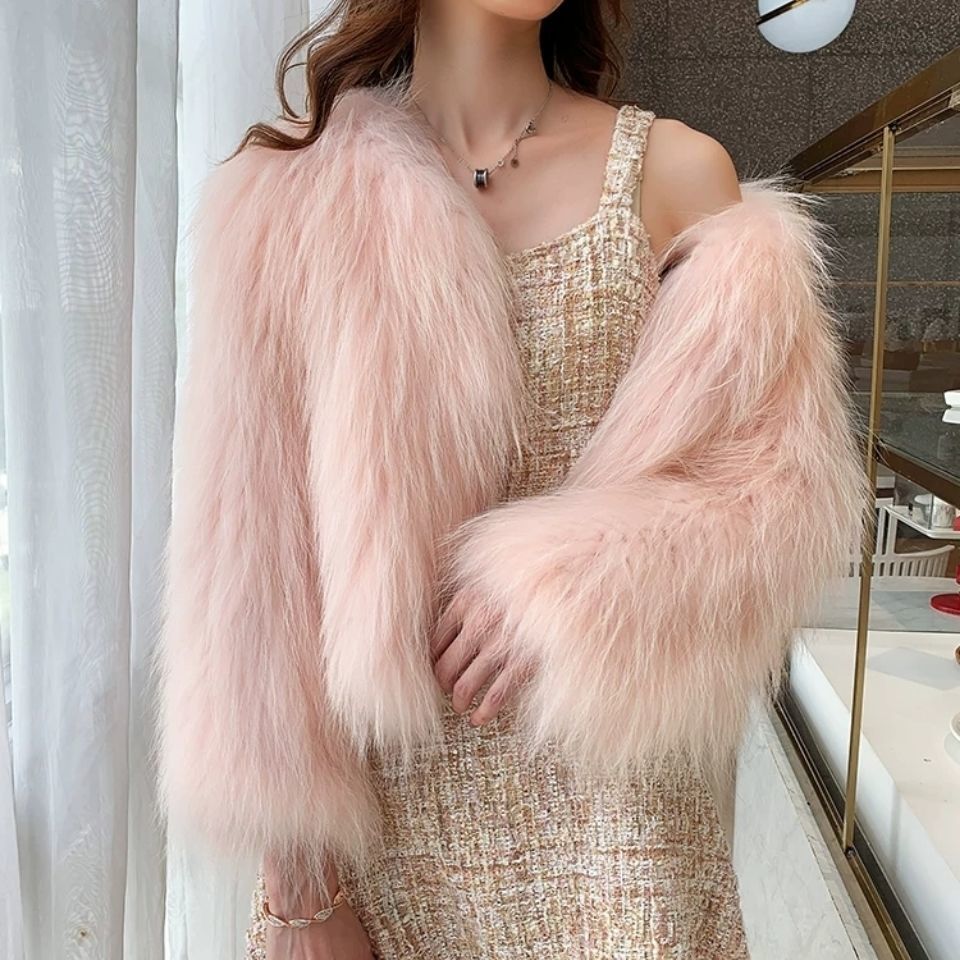 Women's Fur Faux Fur Winter Warm Furry Faux Fur Coat Women Fashion Solid O Neck Slim Thick Plush Jacket Female Long Sleeve White Short Overcoat 2