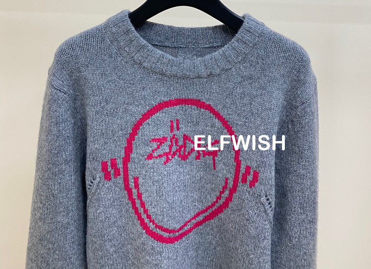 Womens Sweaters Woman Green Grey Wool Cashmere Blend Sweater O Neck Long Sleeved Front Red Letters Sign Jacquard Fashion Jumpers 220923