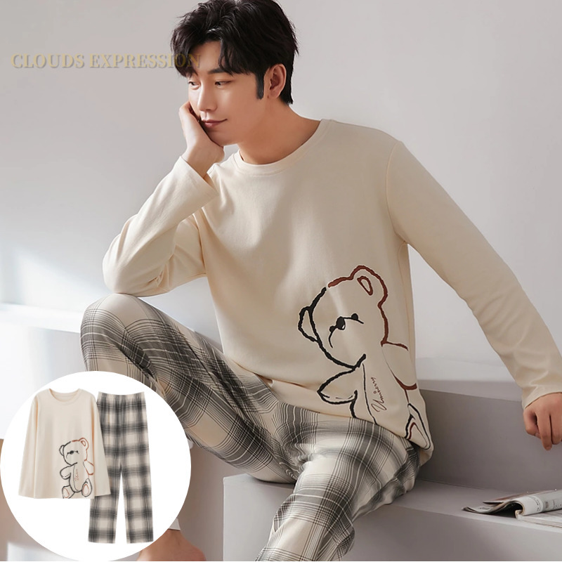Men's Sleepwear Autumn Winter Cotton Pajamas Letter Striped Cartoon Pajama Sets Casual Sleep Lounge Pyjamas Plus Size 4XL Pijama 220924