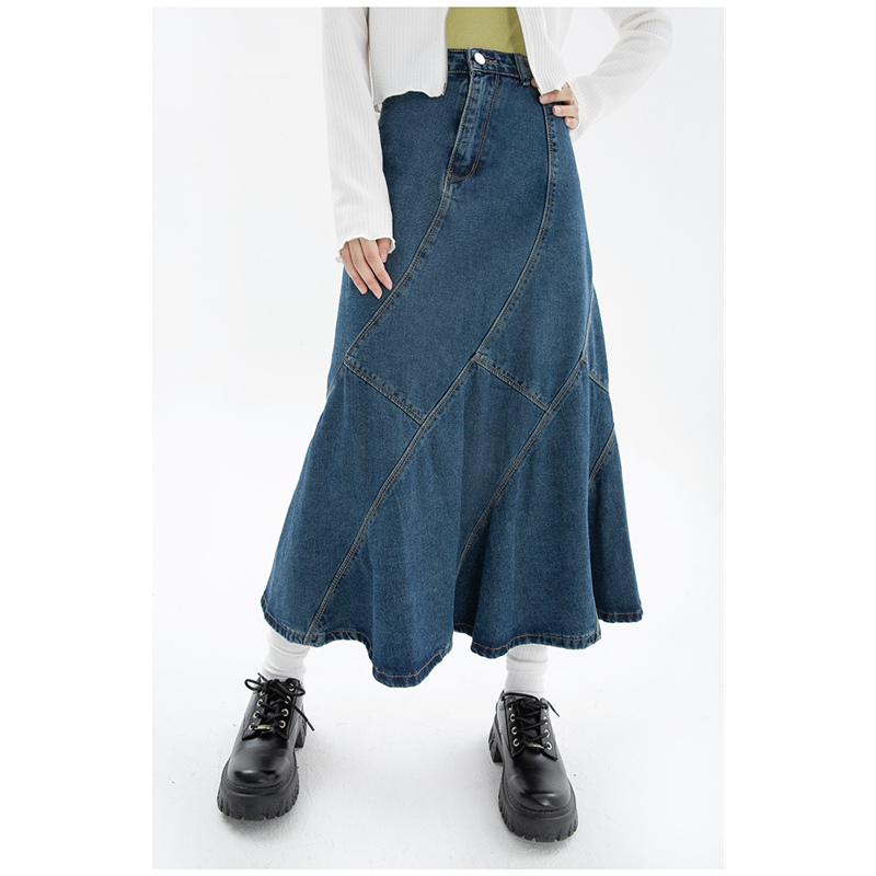 Skirts Summer Vintage Blue Women Denim Trumpet Skirt Streetwear Style Casual Irregular High Waist Ladies Long Mermaid Jean Skirt 220924