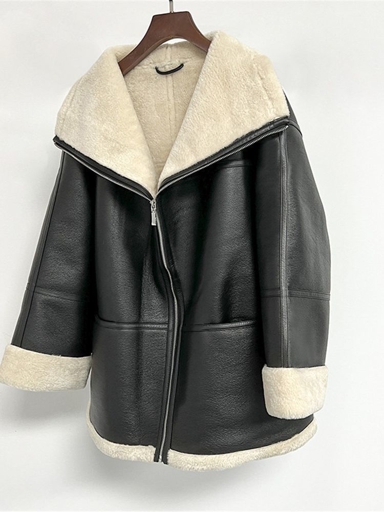 Women's Fur Faux Fur Winter Women Warm Zipper Coat Long Sleeve Faux Fur Leather Ladies Fashion Jacket Female Outwear Tops With Pockets 220927