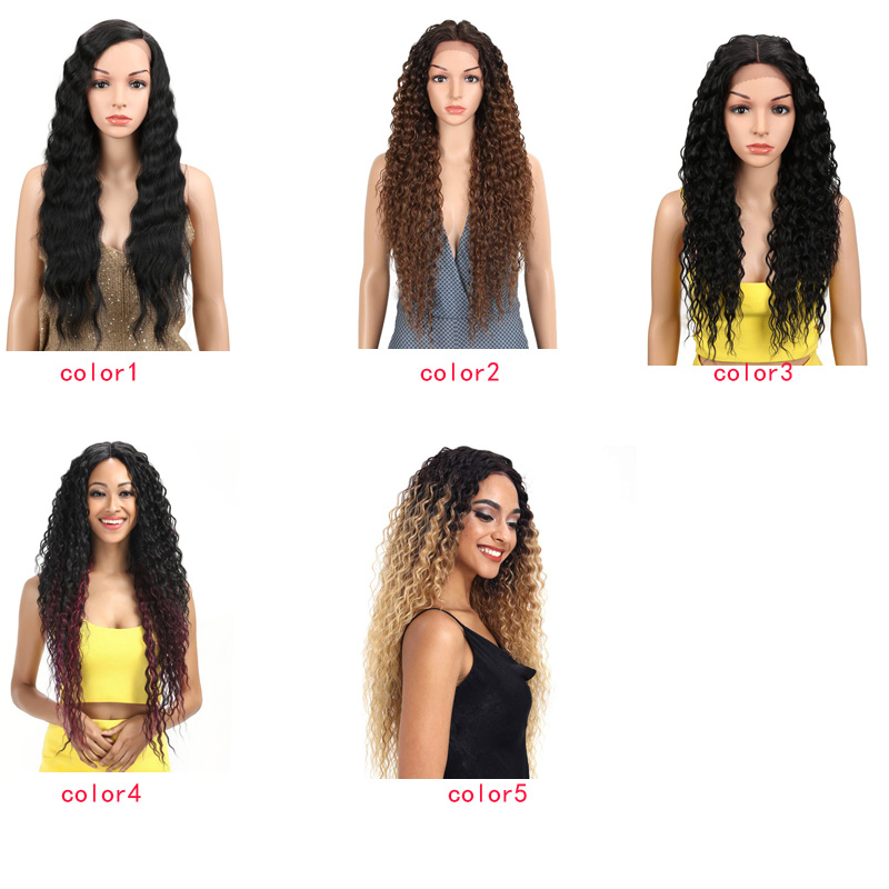 Beautiful Long Kinky Curly Synthetic Hair wig for Women Brown Wave Ombre Wigs