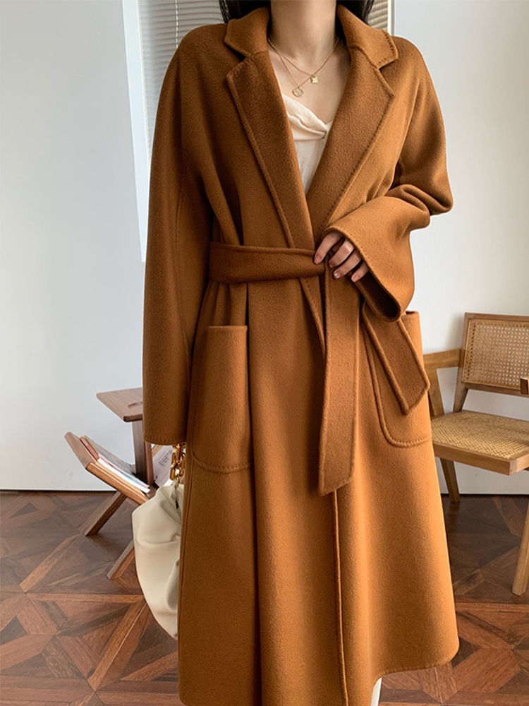 Womens Wool Blends winter water ripple cashmere coat womens bathrobe midlength woolen coat labbro 100% doublesided cashmere coat women 220926