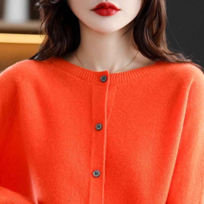 Womens Knits Tees Autumn Ladies Cardigan 100% Wool Natural Fiber Round Neck Raglan Sleeves Fashion Sweater Seamless One Line Forming Clothes 220923