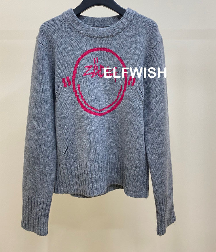 Womens Sweaters Woman Green Grey Wool Cashmere Blend Sweater O Neck Long Sleeved Front Red Letters Sign Jacquard Fashion Jumpers 220923