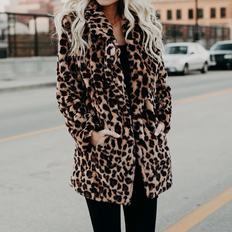 Women's Fur Faux Leopard Elegant Coat Women Spring Autumn Warm Soft Jacket Female Printed Overcoat Casual Hooded Lady Outerwear 5XL 220927