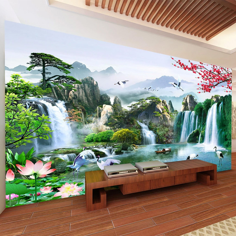 Wallpapers Custom Mural Wallpaper Chinese Style 3D Waterfalls Nature Landscape Wall Painting Living Room TV Sofa Study Classic Home Decor 220927
