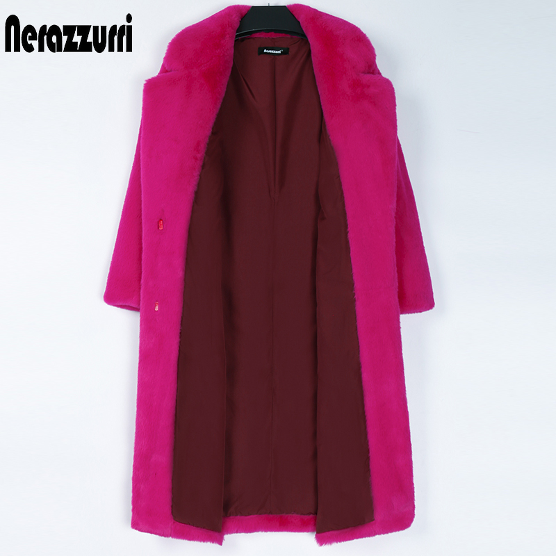 Women's Fur Faux Nerazzurri Winter Long Pink Coat Women Lapel Warm Thick Black Soft Fluffy Jacket Loose Stylish Korean Fashion 220927