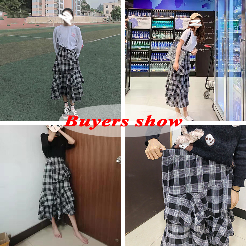Skirts Lucyever Summer Vintage Plaid Skirt Women Elegant Chic Asymmetrical Patchwork Ruffles Long Skirt High Waist Aline Skirts 220924