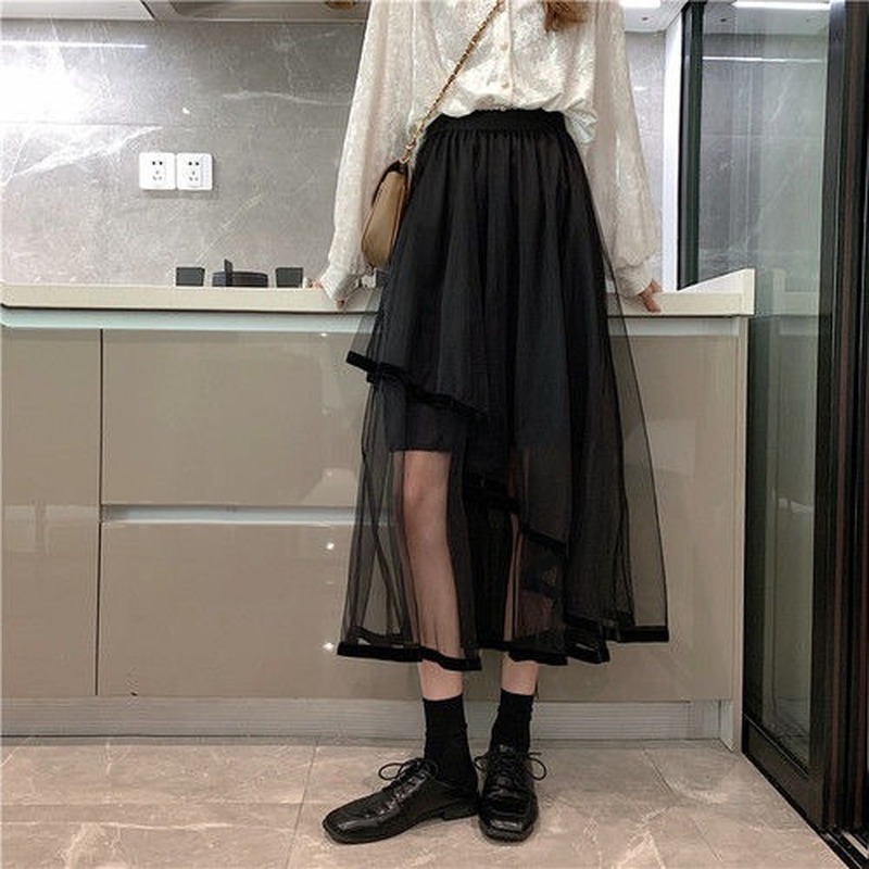 Skirts Skirts Women Solid Korean Style Asymmetrical Mesh Fashion Spring Sweet Students Cozy Loose Hipster Casual Allmatch High Waist 220924