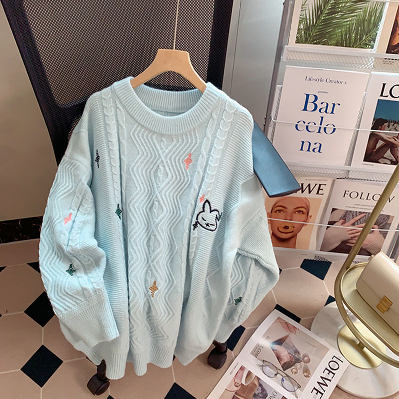 Womens Sweaters LQ SONGYI High Quality Cute Embroidered Twist Pullover O Neck Women Knitted Jumpers Kawaii Oversized 220923