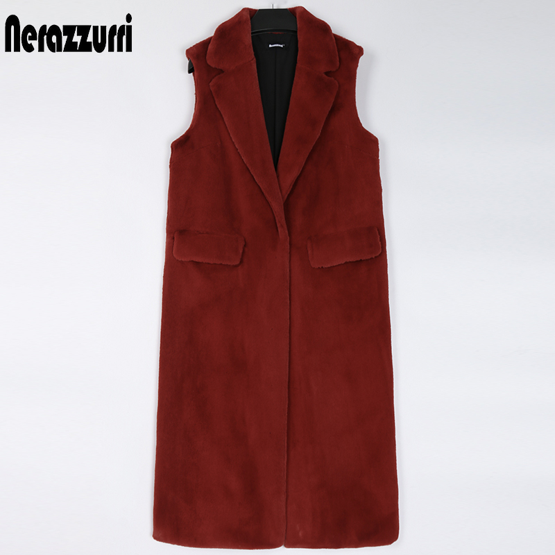 Womens Fur Faux Fur Nerazzurri Winter Warm Long Fluffy Soft Faux Fur Vest Women Lapel White Black Red Sleeveless Jacket Stylish Waistcoat 220927