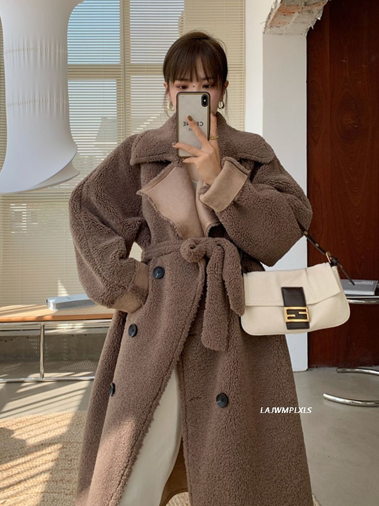 Women's Fur Faux Luck A Winter Women Wool Coats Lady Elegant Double Breasted Warm Shearling Female Korean Lamb Outwears 220927