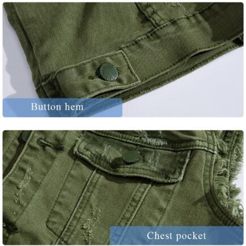 Men's Vests vests Slim Fit Cowboy Male Jacket Vest Ripped Denim Vest Men's Jacket Sleeveless Casual Waistcoat Mens Jean Coat Green 220924