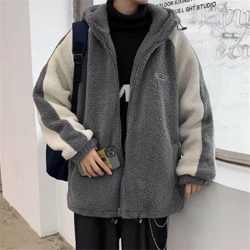 Mens Down Parkas Fashion Wide Polar Fleece Coats for Men Autumn Winter Warm Lamb Wool Hooded Coat Patchwork Loose Outerwear Male 220927