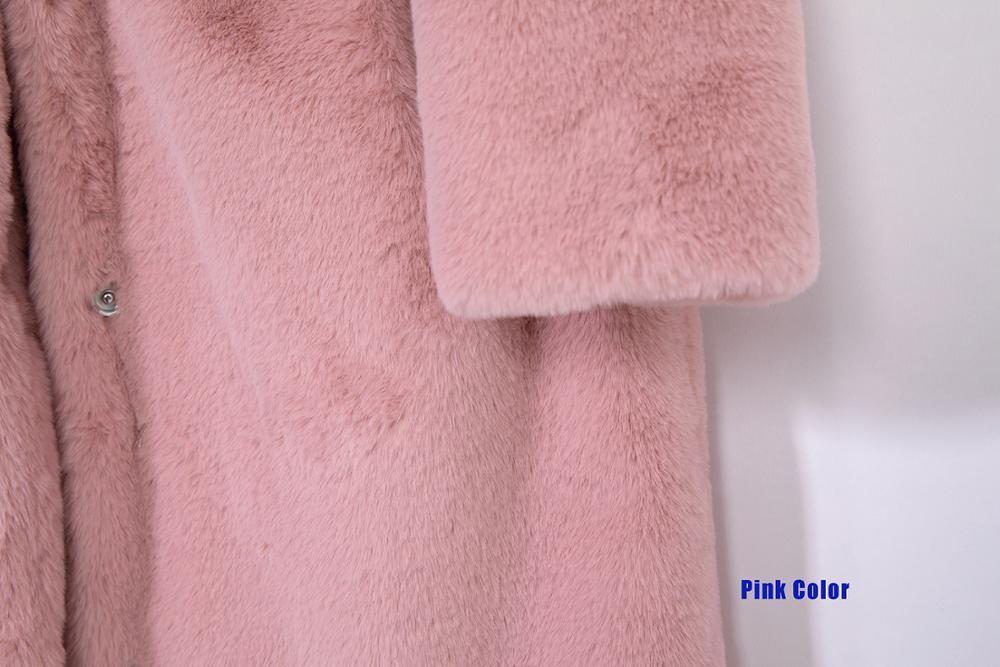Women's Fur Faux Winter Warm Coat Thick Long Turn Down Collar With Belt Casaco Feminino 220927