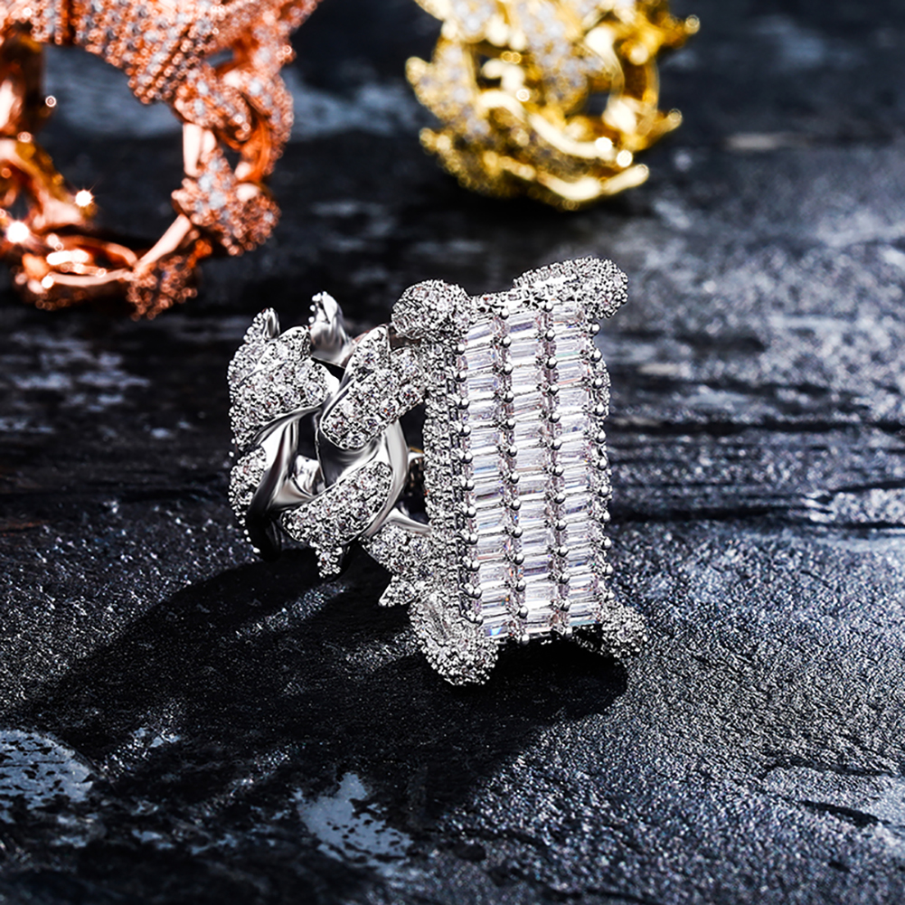 New in hip hop Designer Luxury Baguette Zircon Ring Iced Out Micro Pave CZ Stones Hollow Square Shape Finger Fashion Jewelry Valentine Day Gift For Me