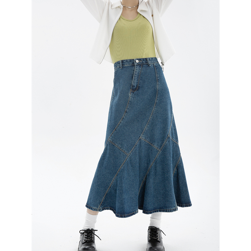 Skirts Summer Vintage Blue Women Denim Trumpet Skirt Streetwear Style Casual Irregular High Waist Ladies Long Mermaid Jean Skirt 220924
