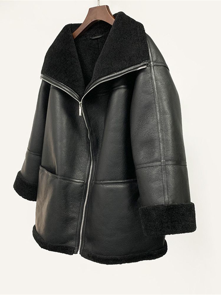 Women's Fur Faux Fur Winter Women Warm Zipper Coat Long Sleeve Faux Fur Leather Ladies Fashion Jacket Female Outwear Tops With Pockets 220927