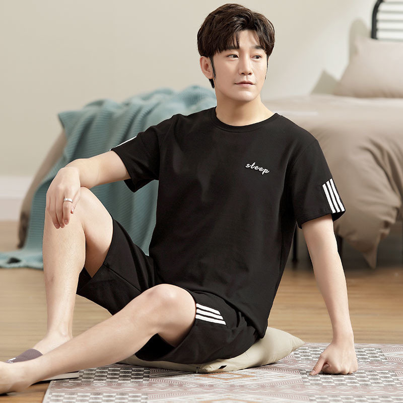 Men's Sleepwear Pullover Short Sleeve Pants Pajama 6535 Cotton Summer Boy Man Jammies ONeck Home Cozy Casual Sleepwear Nightwear Pyjamas HDE 2209