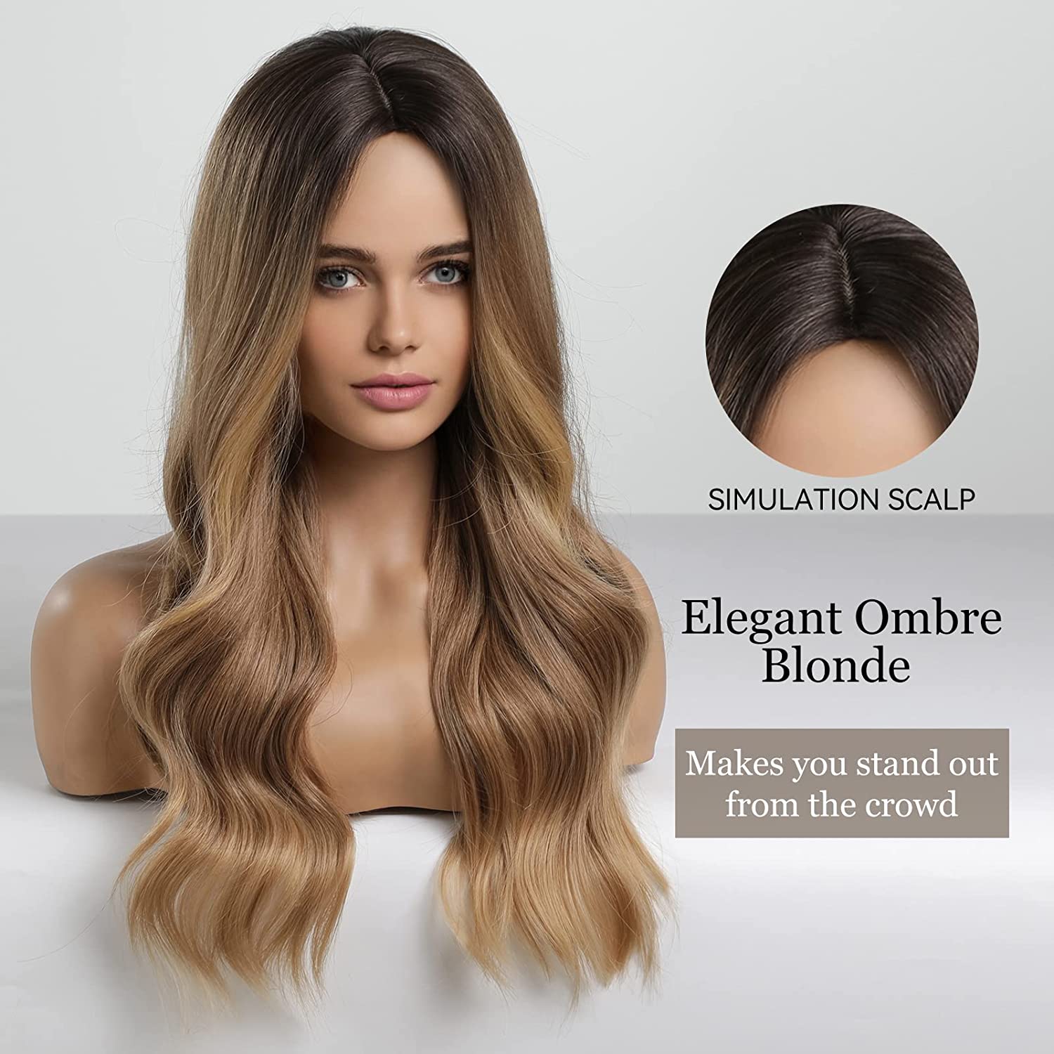 Fashion Long Wave Synthetic Wig with high lighted color Hair Wig for Women