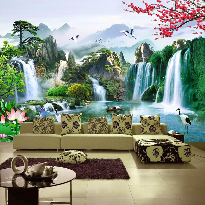 Wallpapers Custom Mural Wallpaper Chinese Style 3D Waterfalls Nature Landscape Wall Painting Living Room TV Sofa Study Classic Home Decor 220927
