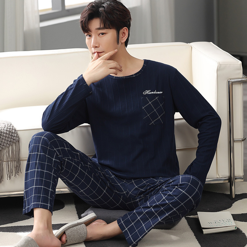 Men's Sleepwear Autumn Winter Men Pajamas Set Cotton Print Sleepwear Night Suit Casual Long Sleeve Plaid Pants Pyjamas Plus Size Homewear 4XL 220