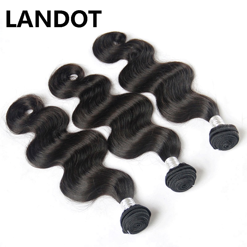 LANDOT Peruvian Malaysian Indian Brazilian Virgin Human Hair Weaves 3/4/5 Bundles Body Wave Straight Loose Deep Kinky Curly Remy Hair Natural Black
