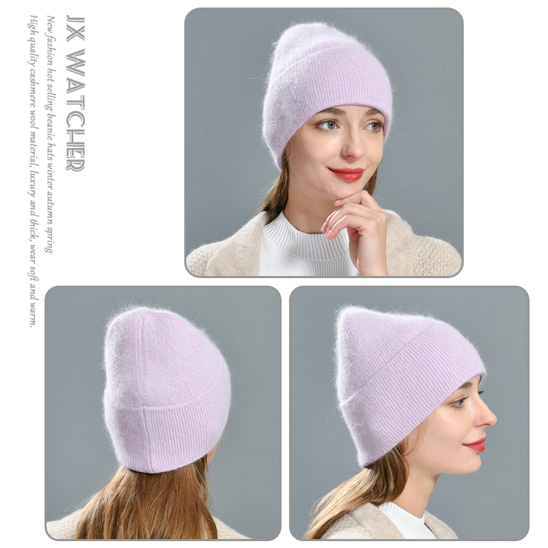 BeanieSkull Caps Wide Brim Hats Bucket Hats Solid Color Winter Hats Women Men Fluffy Long Hair Cashmere Knitted Beanies Warm Wool Autumn Female Beanie