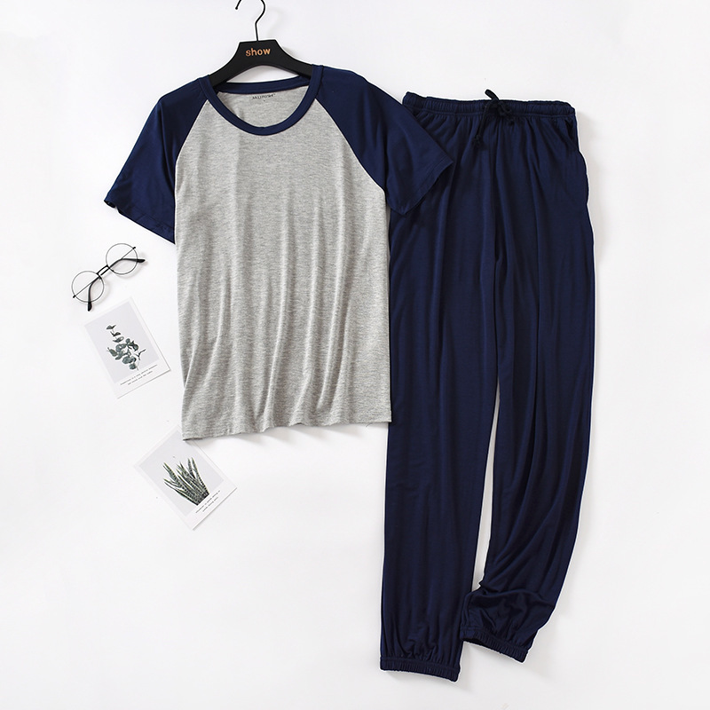 Men's Sleepwear Japanese spring and summer men's pajamas suit modal shortsleeved trousers thin stitching plus fat large size loose home serv