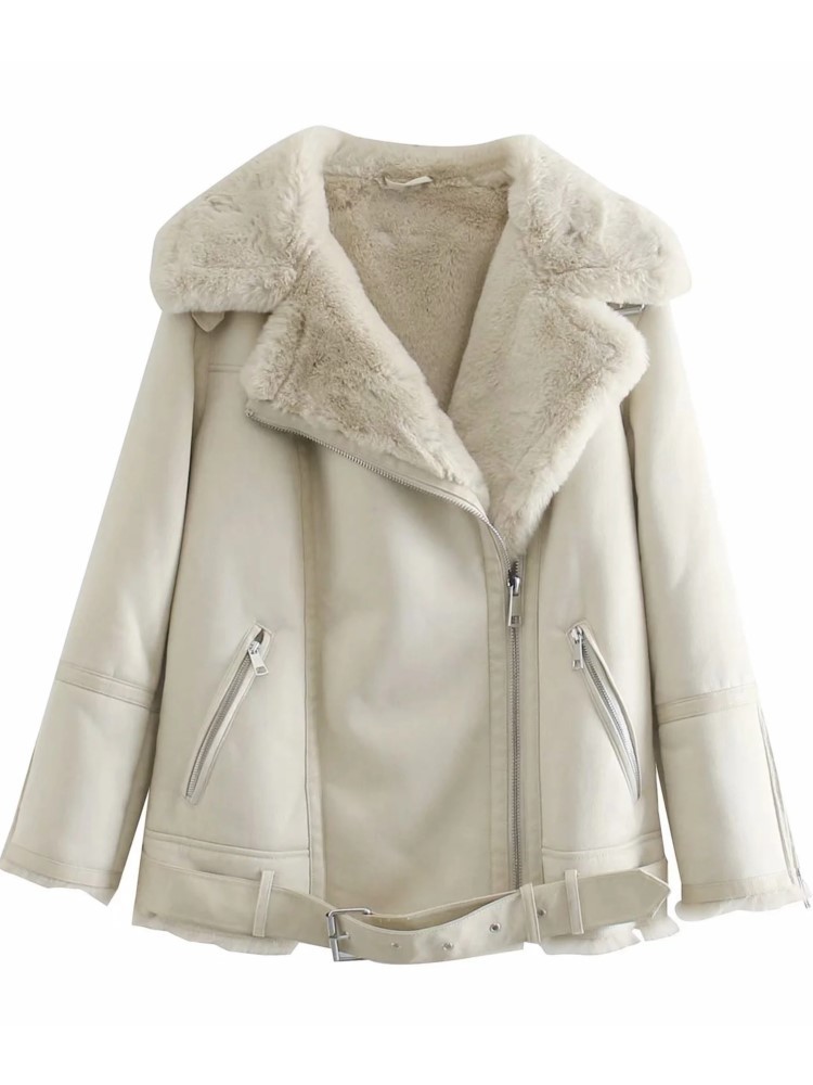 Women's Leather Faux style women's double-sided coat with fur lamb hair Winter Coat plus velvet 220928