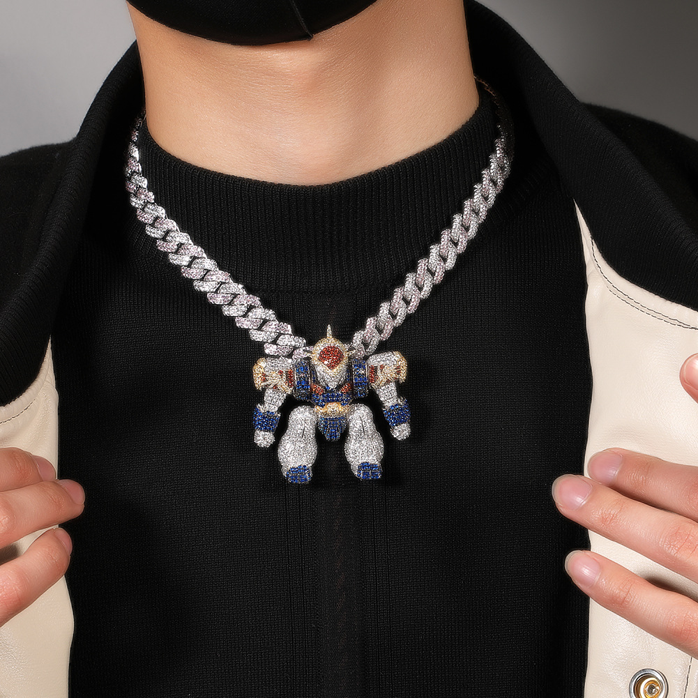 Hip Hop 3D Dragon Warrior Pendant Necklace TopBling Zirconia Real Gold Plated Boy Mens Jewelry