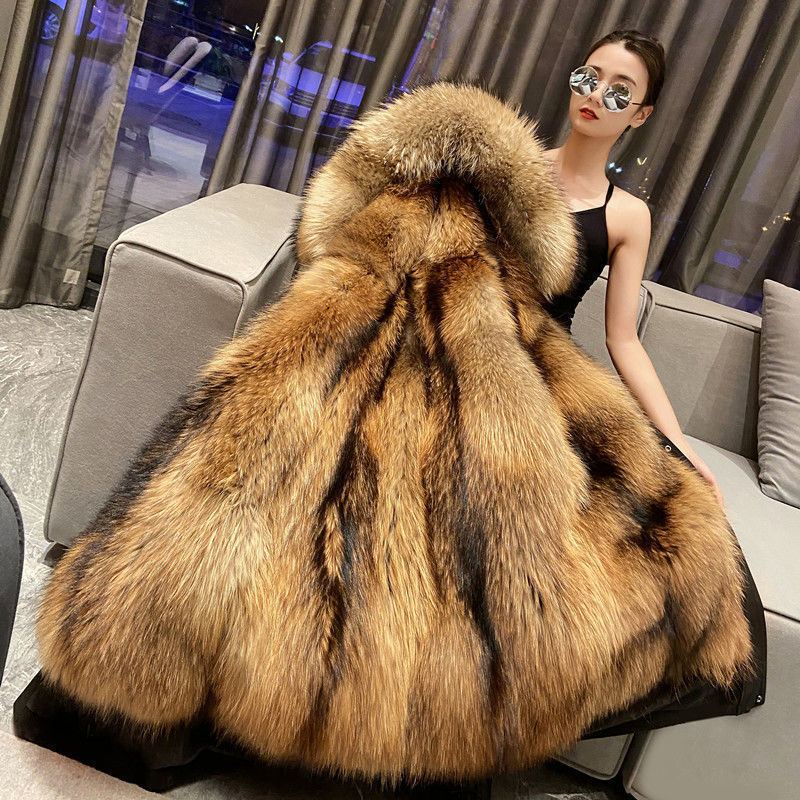 Women's Fur Faux Coat Loose OverCoat Thick Warm Female Plush Coats Hair Inner Liner Detachable Collar Long Parkas Jacket 220928