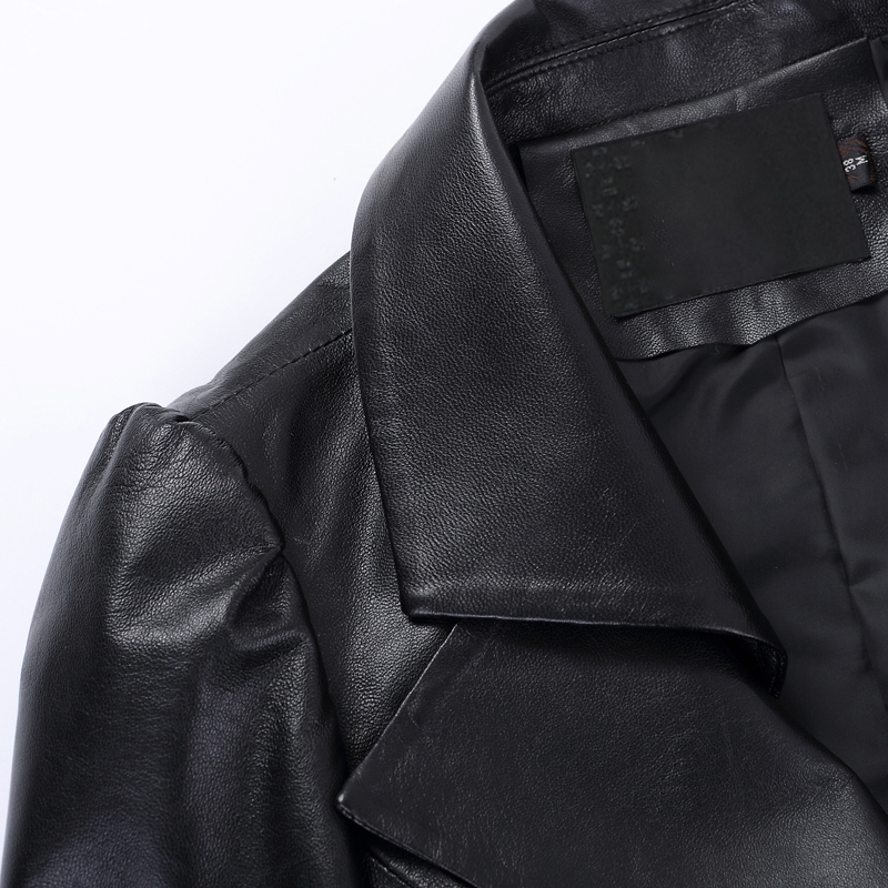 Women's Leather Faux Nerazzurri Fit and flare faux leather coat notched lapel long sleeve puff Skirted Black Elegant blazer slim fit 220928