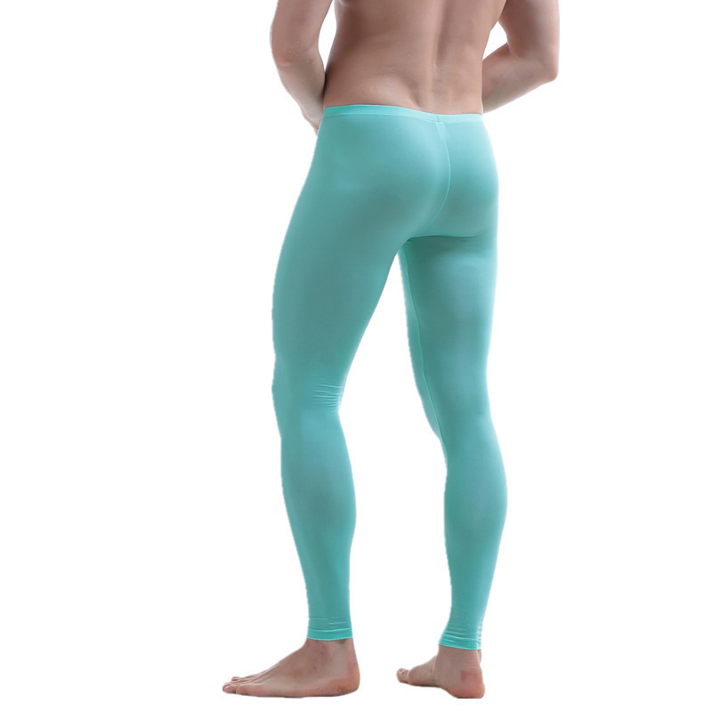 Men's Thermal Underwear Sexy Mens Sleep Bottoms Ice Silk Ultrathin Transparent Thermal Pants Cool Leggings Men Long Johns Lounge Tight Pants Unde