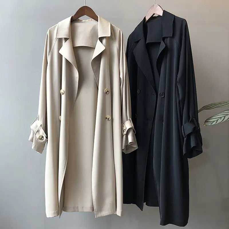 Trench Coats 2022 New Loose Thin Unlined Trench Coat Women Fashion Casual Double Breasted Trend Wild Windbreaker Outerwear Spring Autumn Y2209