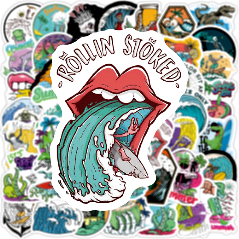 50pcs Funny Summer Skull Surfing Stickers Beach Travel Graffiti Kids Toy Skateboard car Motorcycle Bicycle Sticker Decals Wholesale